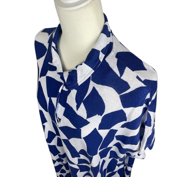 Poetry Linen Cotton Geometric Shift Dress Art To Wear Lagenlook Blue White US 16 - Picture 5 of 15